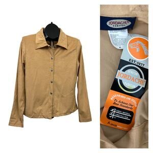 1990s NWT Jordache Tan Faux Suede Button Up Blouse Shirt / Women’s XL
